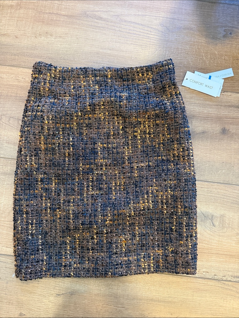 Amanda & Chelsea Navy and Mustard Tweed Pencil Skirt